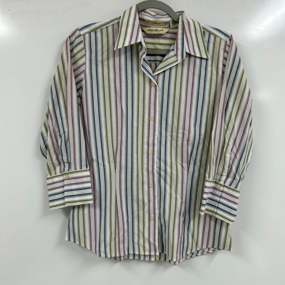 Eddie Bauer Women’s Multicolor Striped Button Down Shirt‎ Stretch Casual Classic